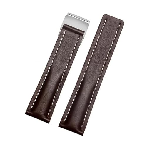 HTHRRFE Kompatibel mit Breitling Lederarmband Super Marine Avenger Super Marine Aviation Timing Herrenarmband Armband Installationswerkzeug 22mm24mm(Coffee,22mmSilver Buckle) von HTHRRFE
