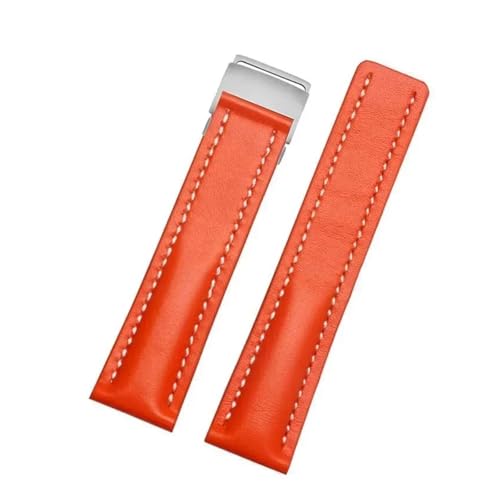 HTHRRFE Kompatibel mit Breitling Lederarmband Super Marine Avenger Super Marine Aviation Timing Herrenarmband Armband Installationswerkzeug 22mm24mm(Orange,24mmNO Buckle) von HTHRRFE