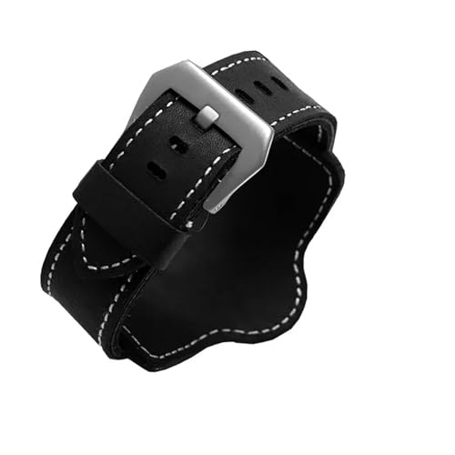 HTHRRFE Kompatibel mit Panerai PAM380 111 351 Uhr aus mattiertem Leder mit großer Lederkette, 20 mm, 22 mm, 24 mm, 26 mm(BLACK GRAY,24mm) von HTHRRFE