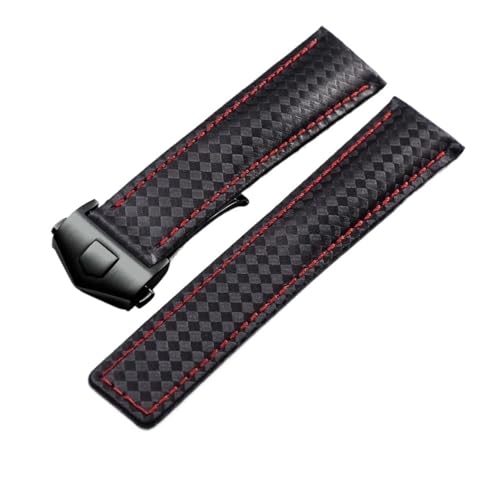 HTHRRFE Kuhlederarmband kompatibel mit TAG Heuer Band Carrera F1 Monaco Aquaracer 300/500 Uhrenarmband mit 18 mm Faltschließe Herren(Black black,22mm) von HTHRRFE
