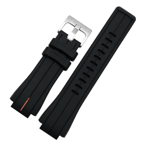 HTHRRFE Silikon-Gummi-Armband kompatibel mit Timex-Uhrenarmband T2N720 T2N721 TW2T76300 Armband-Armbandband konvexe Schnittstelle 16 mm(Black Orange Silver) von HTHRRFE