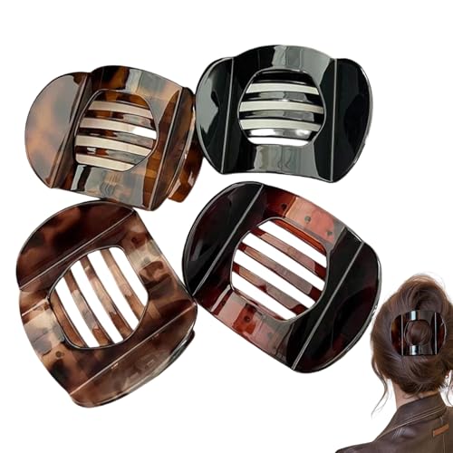 Benglatt Haarspange, Entenschnabel Haarspangen Damen Klein, Matt Gebogen Haarspange Flach Damen, Flache Haarkrallen Mit Sicherem Halt Und Inneren Zähnen Für Dickes/Dünnes Haar (4PCS-A) von HTIKH
