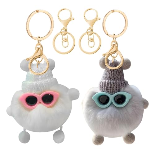 HTRTRR Kawaii Schlüsselanhänger Set, 2 Stück Plüsch, Weiß und Grau, Niedlich und Weich, Perfekt für Frauen, Männer, Taschen- und Rucksackdekorationen von HTRTRR