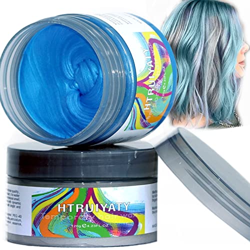 Blau und Grau Haarfarbe Wachs Temporäre Farbe auswaschbar Haarfarbe Ton Für Halloween Cosplay Haar Modellierwachs Natürliche Haarfärbemittel Wachs von HTRUIYATY