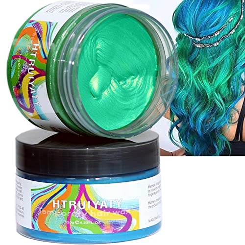 Blau und Grün Haarfarbe Wachs Temporäre Farbe auswaschbar Haarfarbe Ton Für Halloween Cosplay Haar Modellierwachs Natürliche Haarfärbemittel Wachs von HTRUIYATY