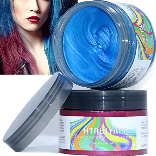 Blau und Rot Haarfarbe Wachs Temporäre Farbe auswaschbar Haarfarbe Ton Für Halloween Cosplay Haar Modellierwachs Natürliche Haarfärbemittel Wachs von HTRUIYATY