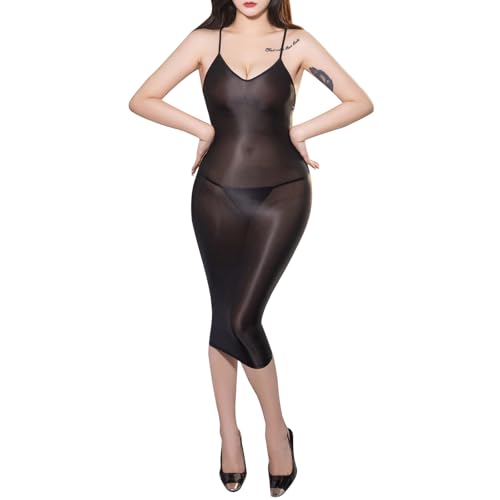 HTRUIYATY Damen Bodystocking GläNzend Strumpfhose Nylon Bodystocking GanzköRper Bodysuit Backless Sleepwear von HTRUIYATY