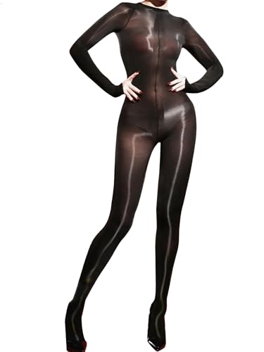 HTRUIYATY Damen Bodystocking Glänzende Ganzkörper Bodysuit Nylon Strumpfhose Dessous ReizwäSche von HTRUIYATY