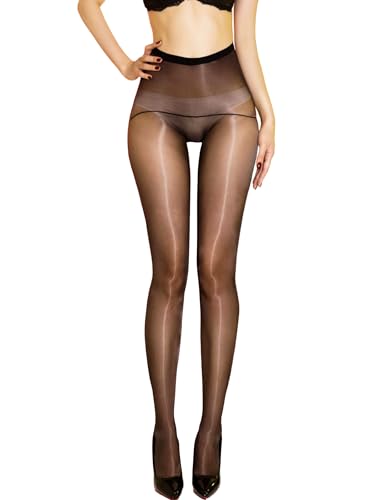 HTRUIYATY Strumpfhosen Glänzende Nahtlose Damen Strumpfhose Pantyhose Transparent für Frauen Super Hohe Taille Feinstrumpfhosen 15 Den von HTRUIYATY
