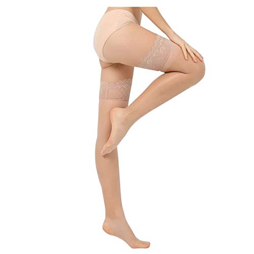 nobrand Halterlose 15Denier Strümpfe Damen Mit Spitze,Glänzend Strumpfhosen Silikon Strümpfe,Overknee Nylonstrümpfe Damen(Beige) von HTRUIYATY