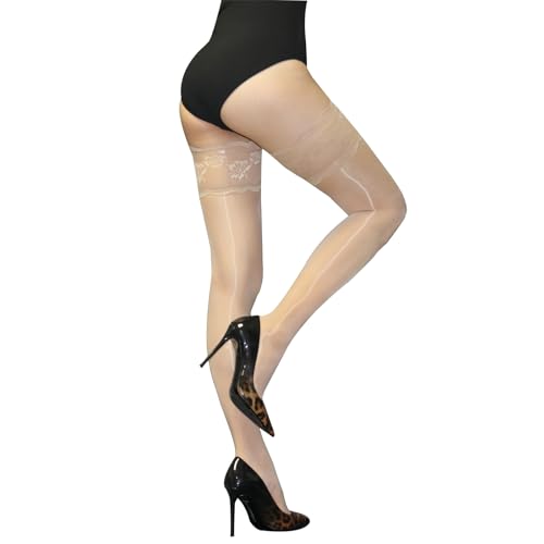 HTRUIYATY Halterlose Strümpfe Glänzend Damen Sexy Ölig Glänzend Strümpfe Spitze Silikon Overknee Nylonstrümpfe Seidenglatt 8 Den von HTRUIYATY