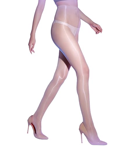 HTRUIYATY Strumpfhosen Damen 0 Denier Nahtlose ölig Feinstrumpfhose mit Hoher Taille Ultradünne Strumpfhose-Beige von HTRUIYATY