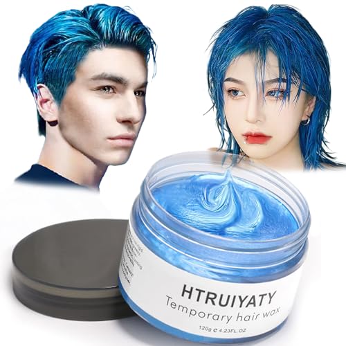 Haarfarbe Wachs, einmalige temporäre Modellierung natürliche Farbe Haarfärbemittel Wachs, temporäre Frisur Creme, Styling-Wachs für Party, Cosplay, Party, Maskerade, Nachtclub, Halloween (Blau) von HTRUIYATY