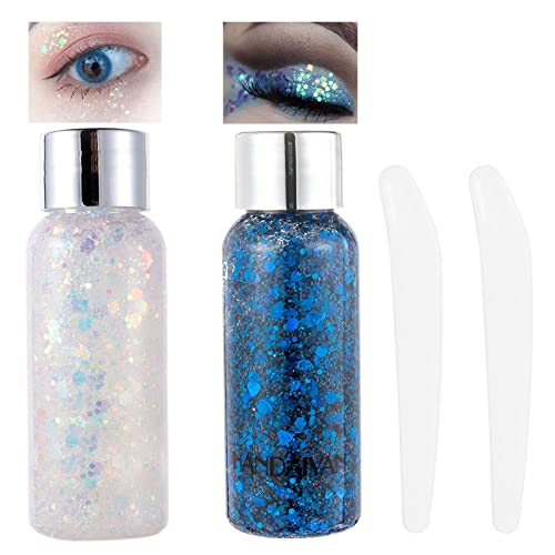 KöRper Glitzer Gel Glitter Liquid Face Body Glitter Gel Festival Glitter Mermaid Sequins Chunky Glitter Liquid Gesicht Haar Make-up Long Lasting Sparkling Mit 1 LöFfel Weiß+Blau von HTRUIYATY