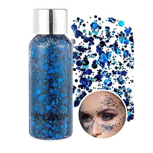 KöRper Glitzer Gel Liquid Face Body Festival Mermaid Sequins Chunky Glitter Gesicht Haar Make-up Long Lasting Sparkling Mit 1 LöFfel Blau von HTRUIYATY