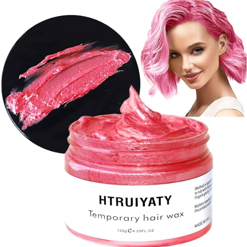 Temporäre Haarfarbe Rosa,Bunter Haarwachs für Männer und Frauen,Natürliche Frisur Haartone Wachs,Haarfärbemittel Haare Wax für Party Cosplay Halloween 4,23 Unzen von HTRUIYATY