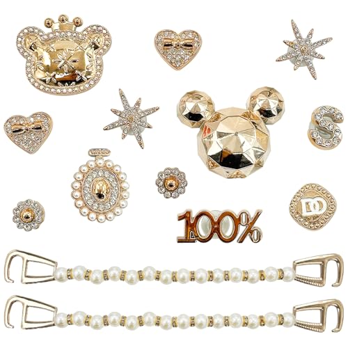 HTTDSLF 15 Stück Schuh Charms Gold, Süße Glitzernde Schuhanstecker Anstecke Set, Schuh Charms Schuh Anstecker Stecker Set, DIY Schuhdekoration mit Strass, für Mädchen Frauen Kinder von HTTDSLF