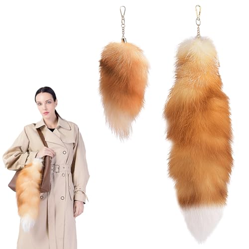 HTTDSLF 2 Fuchsschwanz Therian Tail Fuchsschwanz Anhänger etwa 40cm Fell Schwanz Keychain Fox Tail Tasche Zusätze Auto Schlüsselketten für Handtasche von HTTDSLF