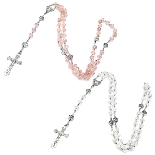 HTTDSLF 2 Pcs Rosary Cross Necklaces, Catholic Rosary, Communion Rosary with Retro Cross, Elegant Cross, for Birthdays, Communion Party Favours von HTTDSLF