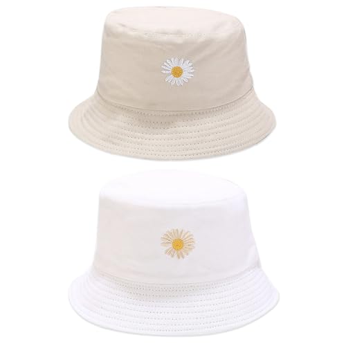 HTTDSLF 2 Stück Fischerhut Damen Fischerhut Sonnenhut Damen Reversibel Fischerhüte Anglerhut Sonnenhut für Camping Reisen Urlaub, Unisex von HTTDSLF