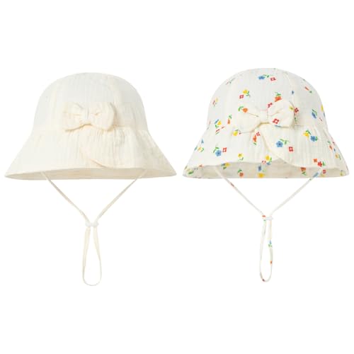 HTTDSLF 2 Stücke Sonnenhut Baby Sommerhut Baby Mädchen UV Schutz Mütze Kinder Mit Schleife und Bindebändern für Babys und Kinder von HTTDSLF