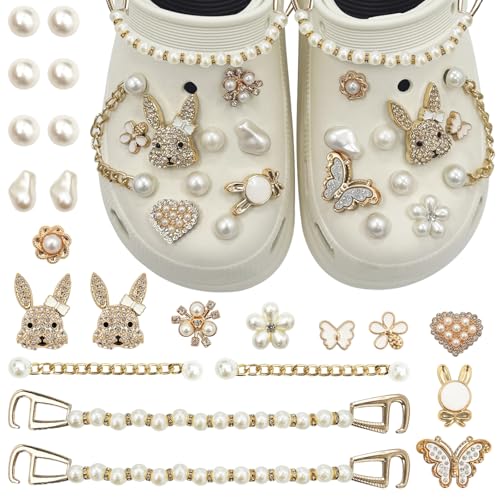 HTTDSLF 22 Stück Schuh Charms Gold, Süße Glitzernde Schuhanstecker Anstecke Set, Schuh Charms Schuh Anstecker Stecker Set, DIY Schuhdekoration mit Strass, für Mädchen Frauen Kinder von HTTDSLF