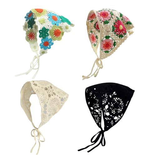 HTTDSLF 4 Stück Damen Boho Stirnbänder Dreieck Kopftücher Bandanas Turban Krawatte Haarbänder Elastisches Haarschal für Frauen und Mädchen, für Frauen Mädchen Lauf Yoga Strand Mixed Farbe von HTTDSLF