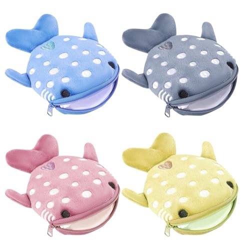 HTTDSLF 4 Stück Walhai Plüsch Münzbeutel, Shark Coin Purse, Zipper Mini Cartoon Beutel, Mabor Cute Kawaii Wallet, Niedliche Geldbörse, Walhai Münzgeldbörse, für Münzen, Kleinkram von HTTDSLF