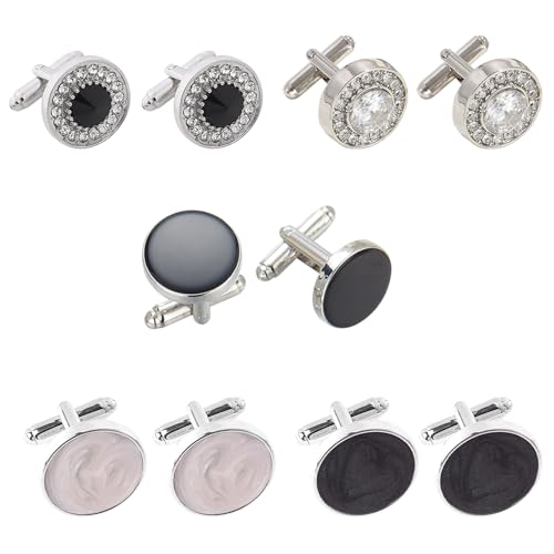 HTTDSLF 5 Paar Manschettenknöpfe Herren, Cufflinks for Men, Men's Black Cuff Links Wedding Classic Cufflinks, für Anzug Hemd Hochzeit Business von HTTDSLF