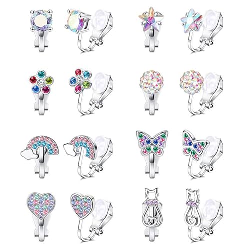 HTTDSLF 6 Paar Süße Ohrclips für Damen Mädchen Niedlich Bunte Kleine Blumen Schmetterling Stern Herz Regenbogen Ohrringe Ohne Ohrloch Klipp Mehrfarbig Ohrclips Ohrringe Kinder Mädchen Frauen von HTTDSLF