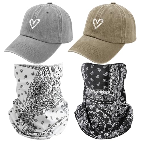 HTTDSLF Basecap Damen Sommer, Baseball Cap Damen Kappe mit Herzförmiges Stickmuster Mütze, Outdoor Sports Cap, Verstellbare Baseballkappe, Sonnenschutz Basecap für Sommer Sport, mit Gesichtsschals von HTTDSLF