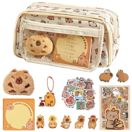 HTTDSLF Capybara Federmäppchen, Mehrschichtiges Federmäppchen, Niedliches Capybara-Federmäppchen mit 9 Fächern, Capybara Schreibwaren Set, Stylisches Geschenk für Schüler & Büro von HTTDSLF