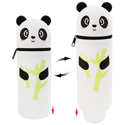 HTTDSLF Kawaii Federmäppchen, Kawaii 2-in-1 Schulmäppchen aus weichem Silikon, Cartoon Federmäppchen, Tier Stifthalter, Panda von HTTDSLF