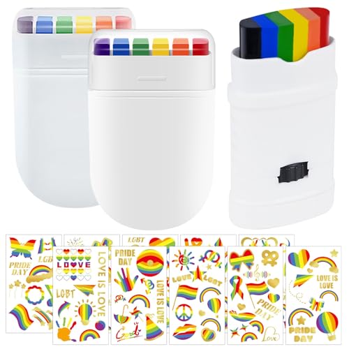 HTTDSLF Regenbogen Schminke, Regenbogen-Schminkstift, Pride-Makeup, Regenbogenstifte Set, Pride Accessoires mit Regenbogen-Tattoos, Gay Pride Schminke, Regenbogen Deko für Partys, Paraden, Schnitt von HTTDSLF
