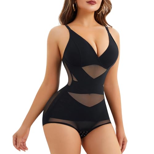 HTTDSLF Shapewear Damen Body Shaper Bauchweg Bodysuit Damen Shapewear Stringbody Bodysuit Shaping Miederbody Stark Formend Mit Verstellbaren Schultergurten von HTTDSLF