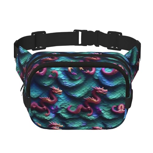 3D Magical Dragon Scales Pattern Print Versatile Square Double Layer Waist Bag Trendy for Men and Women Daily Use Bag, Black, One Size, Schwarz , Einheitsgröße von HTTUP