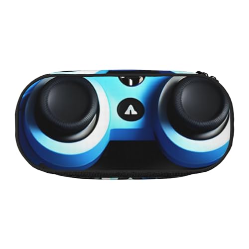 HTTUP Blaues Federmäppchen mit Game-Controller-Druck, stilvoll, einzigartig, großes Fassungsvermögen, Unisex, Reißverschluss, Büro, Reisen, Make-up, Aufbewahrung von HTTUP