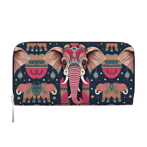 HTTUP Bohemian Elephant Pattern Print Casual Clutch Purse Hand Wallet for Women Capacity Wallet Stylish Travel Friendly, Black, One Size, Art, Schwarz, One Size, Kunst von HTTUP