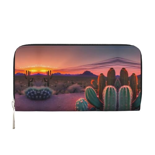HTTUP Cactus Desert Sunset Print Casual Clutch Purse Hand Wallet for Women Capacity Wallet Stylish Travel Friendly, Schwarz, Einheitsgröße, Kunst von HTTUP