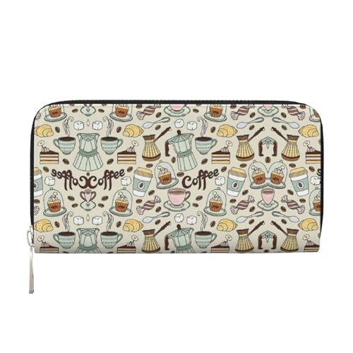 HTTUP Coffee and Sweets Sugar Chocolate Print Casual Clutch Purse Hand Wallet for Women Capacity Wallet Stylish Travel-Friendly, Schwarz, Einheitsgröße, Kunst von HTTUP