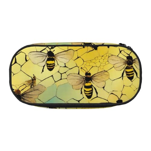 HTTUP Federmäppchen mit Bienen-Motiv, stilvoll, einzigartig, großes Fassungsvermögen, Unisex, Reißverschluss, Büro, Reisen, Make-up, Aufbewahrung von HTTUP