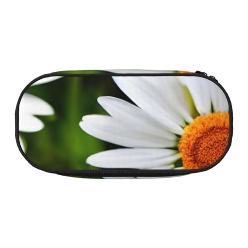 HTTUP Federmäppchen mit weißem Gänseblümchen-Aufdruck, stilvoll, einzigartig, großes Fassungsvermögen, Unisex, Reißverschluss, Büro, Reisen, Make-up, Aufbewahrung von HTTUP