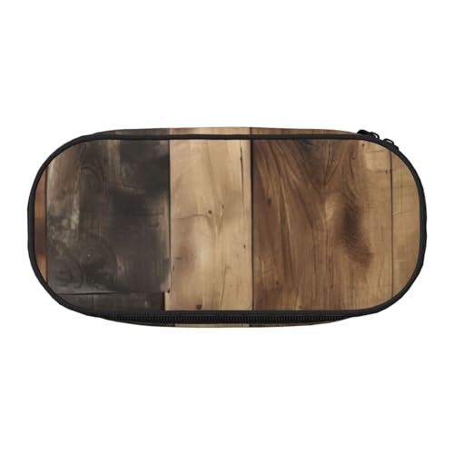 HTTUP Rustikaler Holzplanken-Druck, stilvoll, einzigartig, großes Fassungsvermögen, Unisex-Federmäppchen, Reißverschluss, Büro, Reisen, Make-up-Aufbewahrung von HTTUP