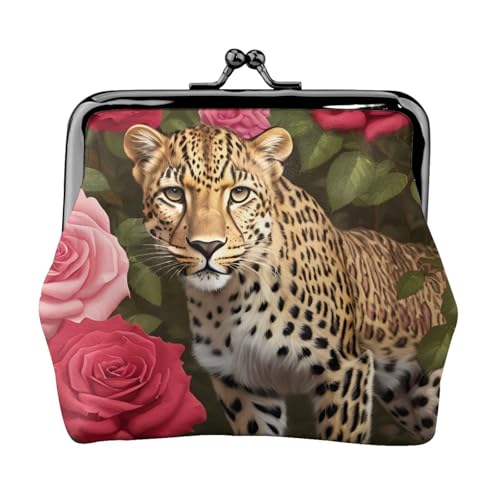Leichte Damen-Münzgeldbörse mit Leoparden- und Rosenmuster, exquisit, wasserdicht, kleine Tasche für Münzen, Karten von HTTUP