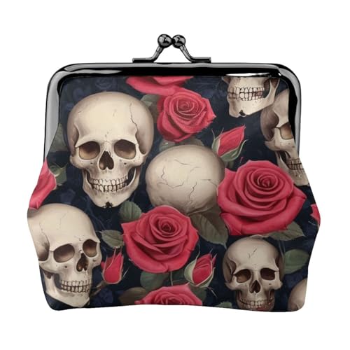 Leichte Geldbörse mit Rosen- und Totenkopfmuster für Damen, exquisite wasserdichte kleine Geldbörse für Münzen und Karten von HTTUP