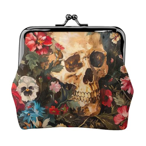 Leichte Geldbörse mit Totenkopf-Blumenmuster für Damen, exquisite wasserdichte kleine Geldbörse für Münzen und Karten von HTTUP