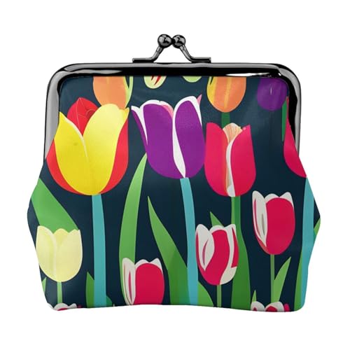 Leichte Geldbörse mit buntem Tulpenmuster für Damen, exquisit, wasserdicht, kleine Münztasche, Kartentasche von HTTUP