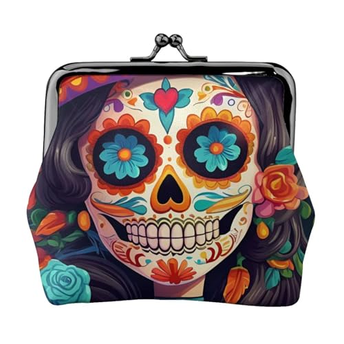 Leichte Geldbörse mit bunten Blumen-Totenköpfen für Damen, exquisite wasserdichte kleine Geldbörse für Münzen und Karten von HTTUP