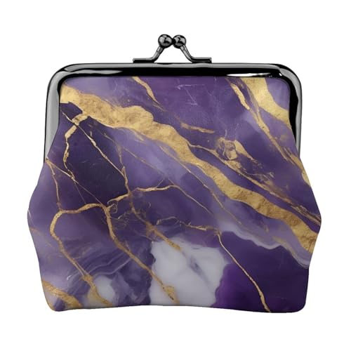 Leichte Geldbörse mit lila und goldenem Marmormuster für Damen, exquisite wasserdichte kleine Geldbörse für Münzen und Karten von HTTUP
