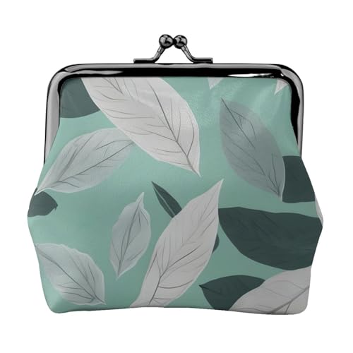 Leichte Geldbörse mit minzgrauem Blattmuster für Damen, exquisite wasserdichte kleine Geldbörse für Münzen und Karten von HTTUP
